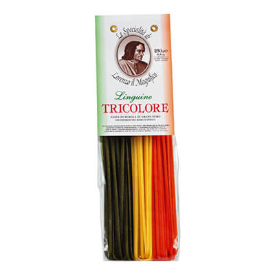 Zur Produktseite von Linguine Tricolore aus Hartweizengrieß, 3-farbig von Lorenzo il Magnifico, 250 g Linguine Tricolore aus Hartweizengrieß, 3-farbig von Lorenzo il Magnifico, 250 g