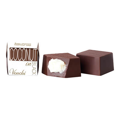 Zur Produktseite von Zartbitterpraline mit Kokonussfüllung von Venchi, 100 g Zartbitterpraline mit Kokonussfüllung von Venchi, 100 g