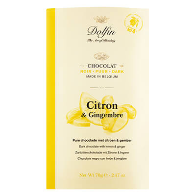 Dolfin Citron & Gingembre Zartbitterschokolade mit Zitrone und Ingwer, 70 g