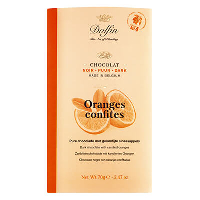 Dolfin Zartbitterschokolade mit Orangenschalen, 70 g
