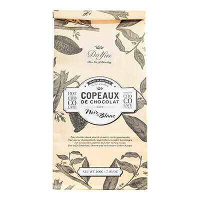 Dolfin Copeaux de Chocolat Trinkschokolade mit schwarz-weißen Flocken, 200 g