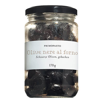 Olive al forno - trocken eingelegte schwarze Oliven von Primopasto, 170 g