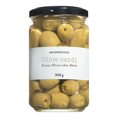 Grüne Oliven - Olive verdi, mild & entsteint von Primopasto, 300 g