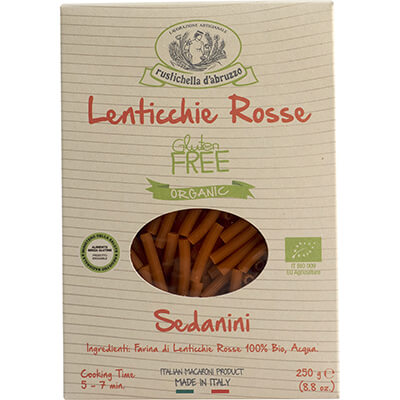 Bio Sedanini da Lenticchie Rosse Makkaroni aus roten Linsen glutenfrei von Rustichella, 250 g