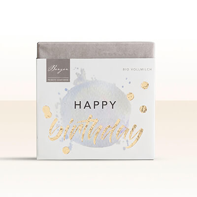Zur Produktseite von Berger Vollmilchschokolade Bio Happy Birthday, 70 g Berger Vollmilchschokolade Bio Happy Birthday, 70 g