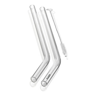 GEFU Future Glastrinkhalm 4 Stück je 23 cm gebogene Form transparent mit Bürste