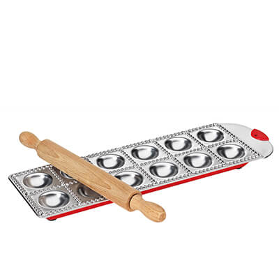 Zur Produktseite von Raviolibrett Pastacasa aus Aluminium mit Holzrolle von Küchenprofi Raviolibrett Pastacasa aus Aluminium mit Holzrolle von Küchenprofi