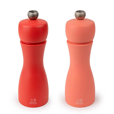 Peugeot Tahiti Duo manuelle Pfeffer- & Salzmühle aus Holz, Feuer - ziegelsteinrot & aprikose, 15 cm