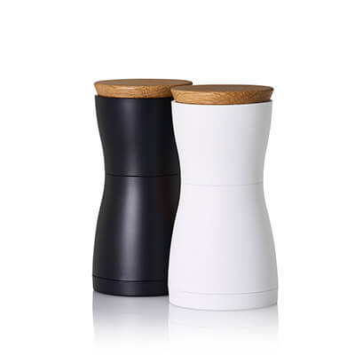 AdHoc Pfeffer- & Salzmühle Set Twin mit CeraCut® Ceramic Mahlwerk aus Eichenholz & Kunststoff black & white, 13,3 cm