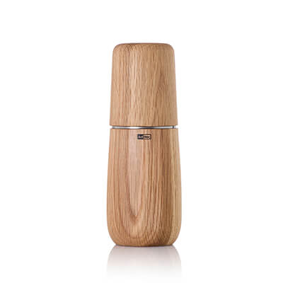 AdHoc Pfeffer- / Salzmühle Yono mit CeraCut® Ceramic Mahlwerk aus Eiche geölt & Edelstahl hell, 18 cm