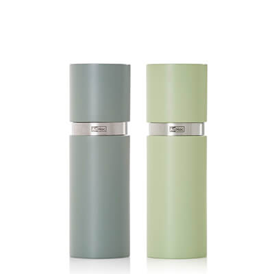 AdHoc Pfeffer- & Salzmühle Set Textura mit CeraCut® Ceramic Mahlwerk aus Buchenholz lackiert & Edelstahl dark green & light green, 15 cm