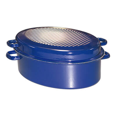 Zur Produktseite von Riess Classic Gänsebräter oval mit Deckel blau, 38 cm - 6,5 l Riess Classic Gänsebräter oval mit Deckel blau, 38 cm - 6,5 l