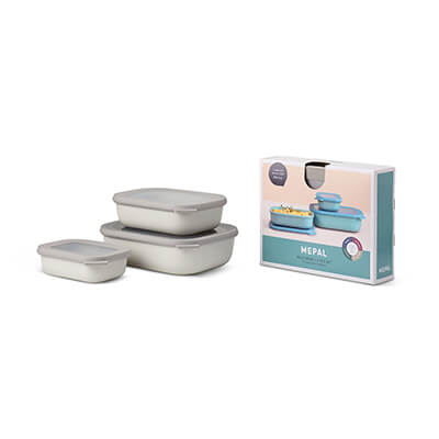 Mepal Multischüssel Set Cirqula rechteckig nordic white, flach - 500 ml, 1000 ml, 2000 ml