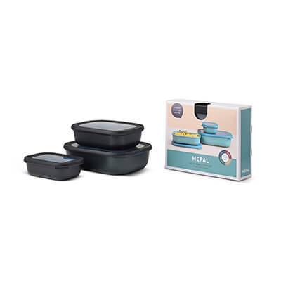 Mepal Multischüssel Set Cirqula rechteckig nordic black, flach - 500 ml, 1000 ml, 2000 ml