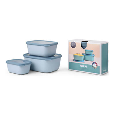 Mepal Multischüssel Set Cirqula rechteckig nordic blue, hoch - 750 ml, 1500 ml, 3000 ml