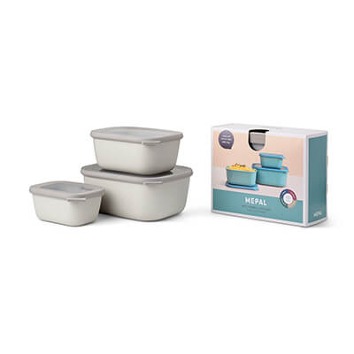 Mepal Multischüssel Set Cirqula rechteckig nordic white, hoch - 750 ml, 1500 ml, 3000 ml