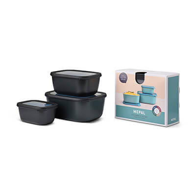 Mepal Multischüssel Set Cirqula rechteckig nordic black, hoch - 750 ml, 1500 ml, 3000 ml