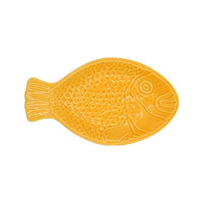 Fischplatte Gelb aus Keramik, klein - 3 x 13,5 x 23,5 cm von Vista Portuguese