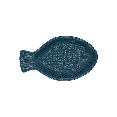 Fischplatte Petrol aus Keramik, klein - 3 x 13,5 x 23,5 cm von Vista Portuguese