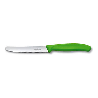 Victorinox Tomaten- & Tafelmesser Swiss Classic rund 11 cm mit Wellenschliff, Griff grün