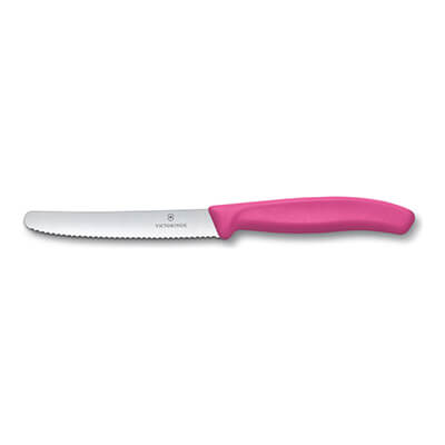Victorinox Tomaten- & Tafelmesser Swiss Classic rund 11 cm mit Wellenschliff, Griff pink