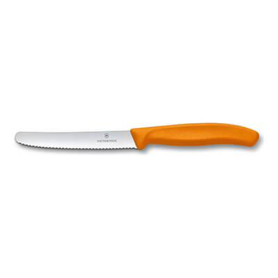 Victorinox Tomaten- & Tafelmesser Swiss Classic rund 11 cm mit Wellenschliff, Griff orange