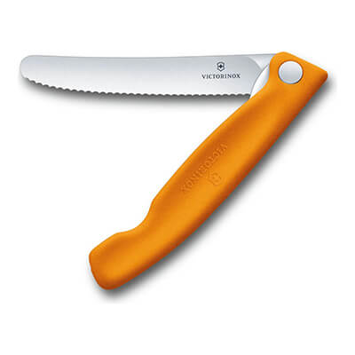 Victorinox Gemüsemesser Swiss Classic klappbar 11 cm mit Wellenschliff, Griff orange