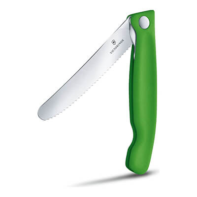 Victorinox Gemüsemesser Swiss Classic klappbar 11 cm mit Wellenschliff, Griff grün