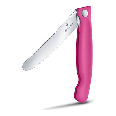 Victorinox Gemüsemesser Swiss Classic klappbar 11 cm mit Wellenschliff, Griff pink