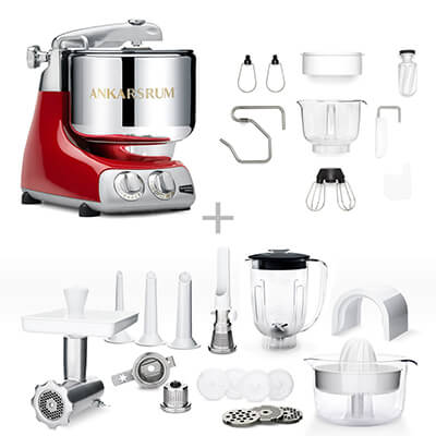 Zur Produktseite von Ankarsrum Küchenmaschine Assistent Deluxe Set, red metallic Ankarsrum Küchenmaschine Assistent Deluxe Set, red metallic