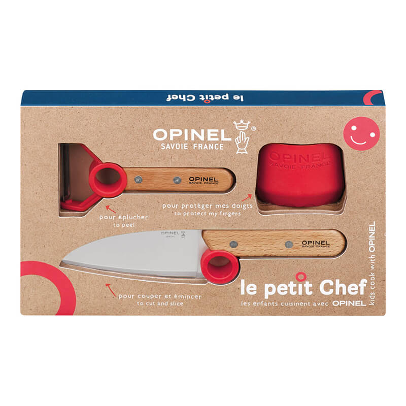 Opinel Kindermesser-Set mit Fingerschutz & Sparschäler le petit Chef, Griff Buche weitere Ansicht Opinel Kindermesser-Set mit Fingerschutz & Sparschäler le petit Chef, Griff Buche