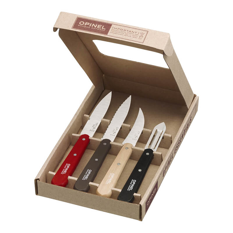 Opinel Primavera Sparschäler- & Messerset 4-teilig, rot, braun, natur & schwarz weitere Ansicht Opinel Primavera Sparschäler- & Messerset 4-teilig, rot, braun, natur & schwarz