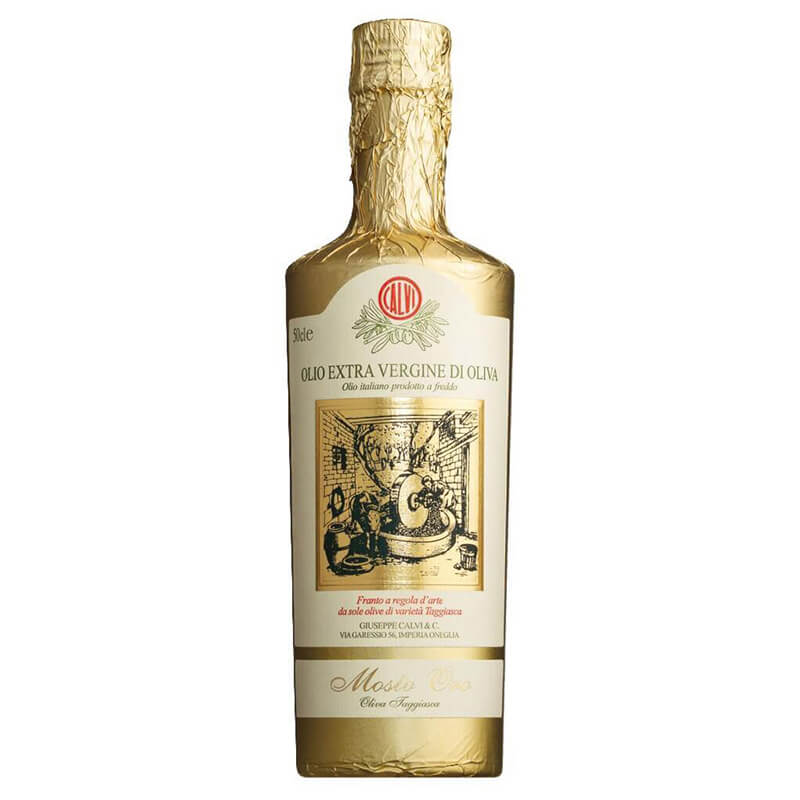 Mosto Oro klassisches, mildes Olivenöl in edlem Gewand von Calvi, 500 ml weitere Ansicht Mosto Oro klassisches, mildes Olivenöl in edlem Gewand von Calvi, 500 ml