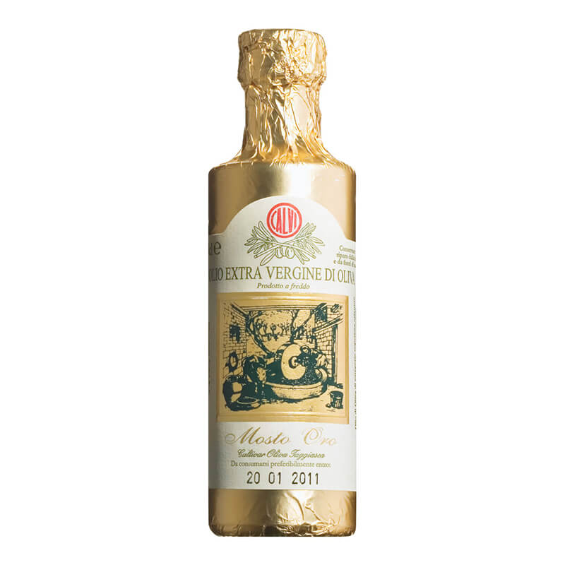 Mosto Oro klassisches, mildes Olivenöl in edlem Gewand von Calvi, 100 ml weitere Ansicht Mosto Oro klassisches, mildes Olivenöl in edlem Gewand von Calvi, 100 ml