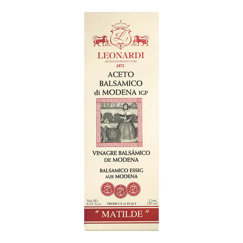 Aceto Balsamico di Modena IGP Matilde min. 6 Jahre gereift von Leonardi, 250 ml weitere Ansicht Aceto Balsamico di Modena IGP Matilde min. 6 Jahre gereift von Leonardi, 250 ml