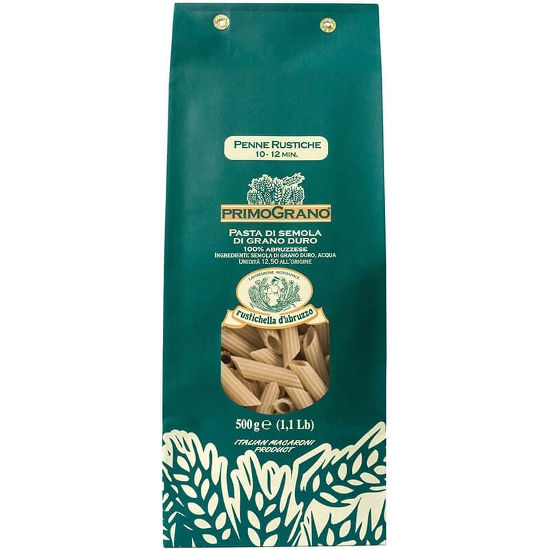 Penne Rustiche Primograno Hartweizennudeln aus den Abruzzen von Rustichella, 500 g weitere Ansicht Penne Rustiche Primograno Hartweizennudeln aus den Abruzzen von Rustichella, 500 g