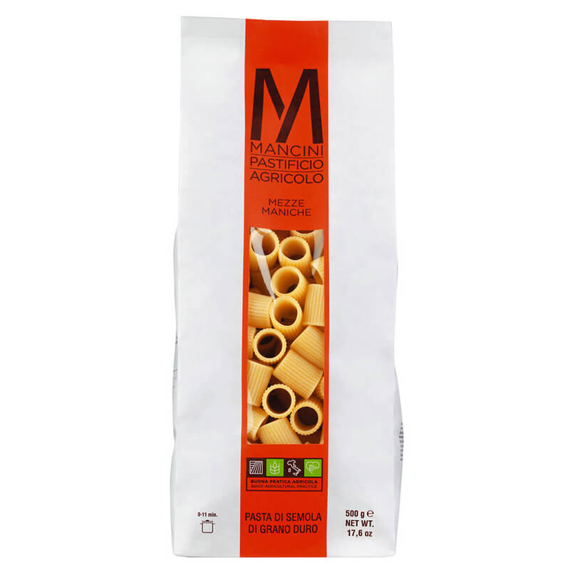Mezze Maniche Hartweizennudeln von Pasta Mancini, 500 g weitere Ansicht Mezze Maniche Hartweizennudeln von Pasta Mancini, 500 g