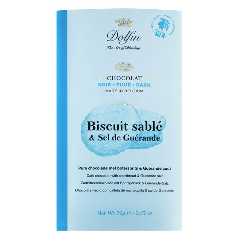 Dolfin Zartbitterschokolade mit Spritzgebäck & Salz, 70 g