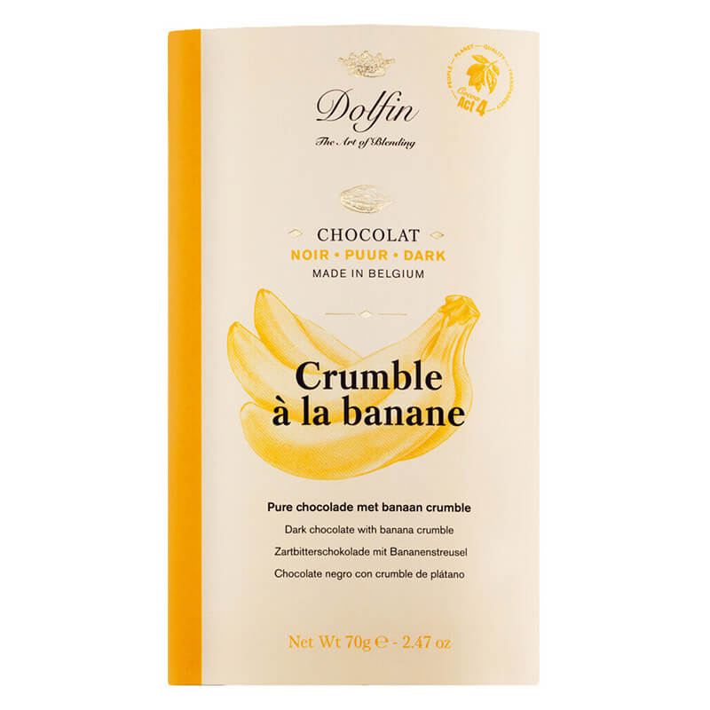 Dolfin Zartbitterschokolade mit Bananenstreusel, 70 g weitere Ansicht Dolfin Zartbitterschokolade mit Bananenstreusel, 70 g