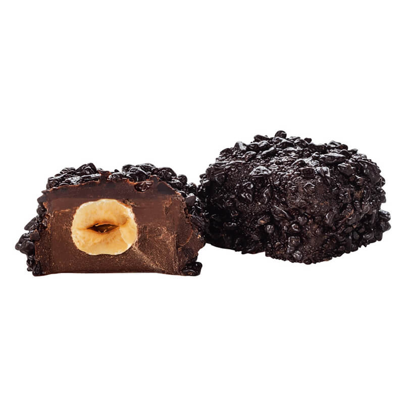 Praline aus Zartbitterschokolade mit ganzer Haselnuss und Giandujacremefüllung von Venchi, 100 g weitere Ansicht Praline aus Zartbitterschokolade mit ganzer Haselnuss und Giandujacremefüllung von Venchi, 100 g
