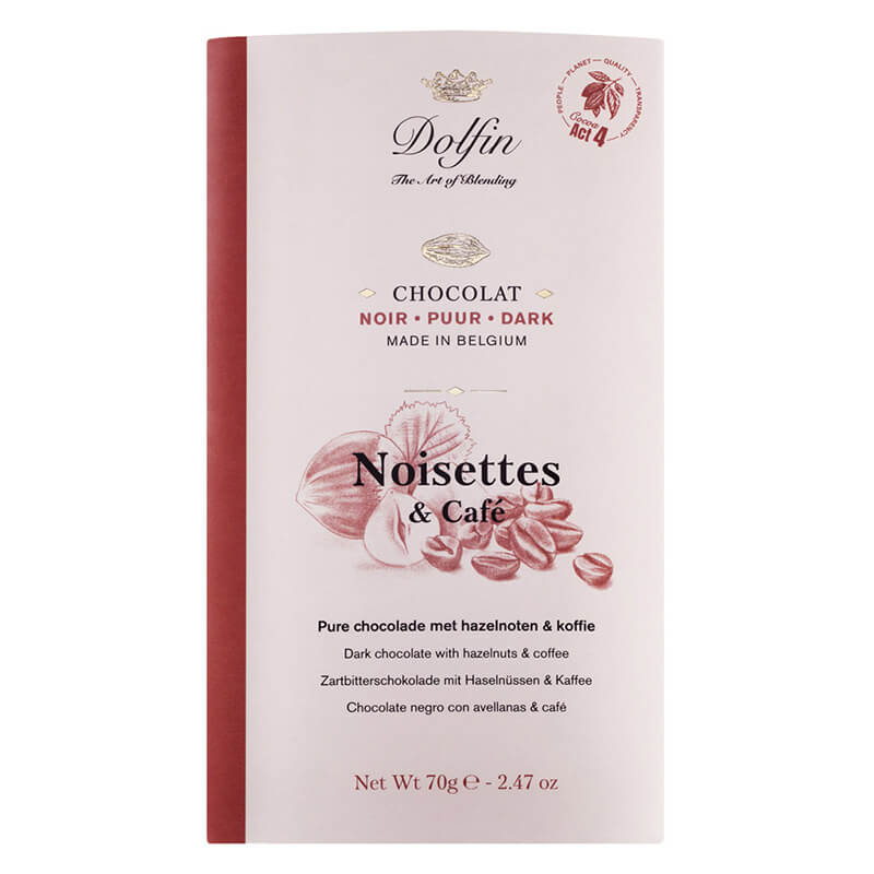 Dolfin Noisettes & Café Zartbitterschokolade mit Haselnüssen und Kaffee, 70 g