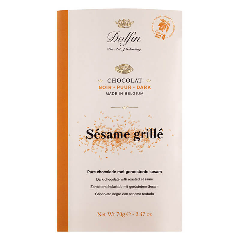 Dolfin Zartbitterschokolade mit geröstetem Sesam, 70 g weitere Ansicht Dolfin Zartbitterschokolade mit geröstetem Sesam, 70 g