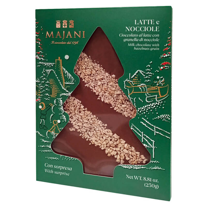 Majani Flat Tree - Vollmilchschokolade mit Haselnuss in Geschenkpackung, 250 g weitere Ansicht Majani Flat Tree - Vollmilchschokolade mit Haselnuss in Geschenkpackung, 250 g