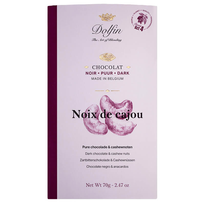 Dolfin Zartbitterschokolade mit Cashewnüssen, 70 g weitere Ansicht Dolfin Zartbitterschokolade mit Cashewnüssen, 70 g