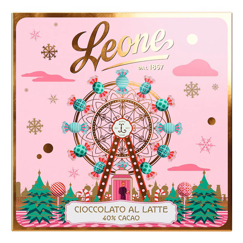 Vollmilch Tafelschokolade Candyland mit Riesenrad & Grußkarte von Leone, 70 g weitere Ansicht Vollmilch Tafelschokolade Candyland mit Riesenrad & Grußkarte von Leone, 70 g