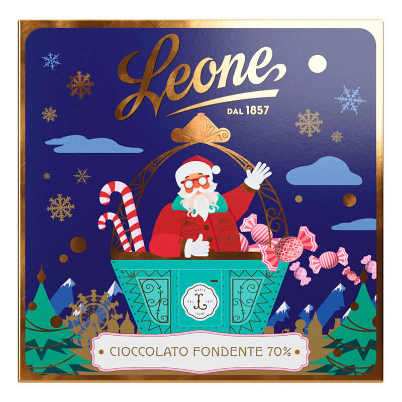 Zartbitter Tafelschokolade Candyland mit Santa Claus & Grußkarte von Leone, 70 g