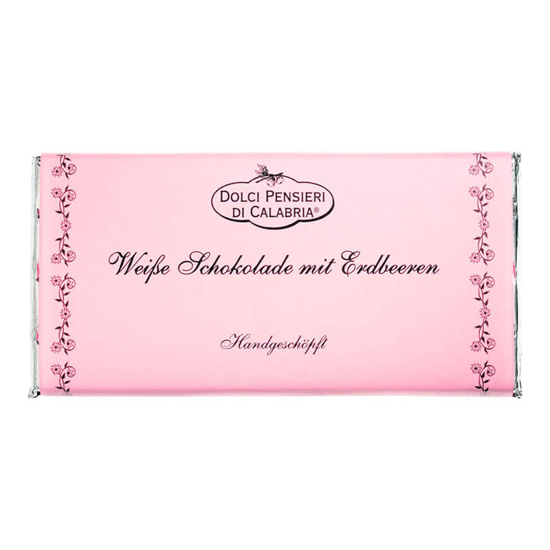 Weiße Schokolade mit verführerischen Erdbeeren, handgeschöpft von Dolci Pensierei, 100 g