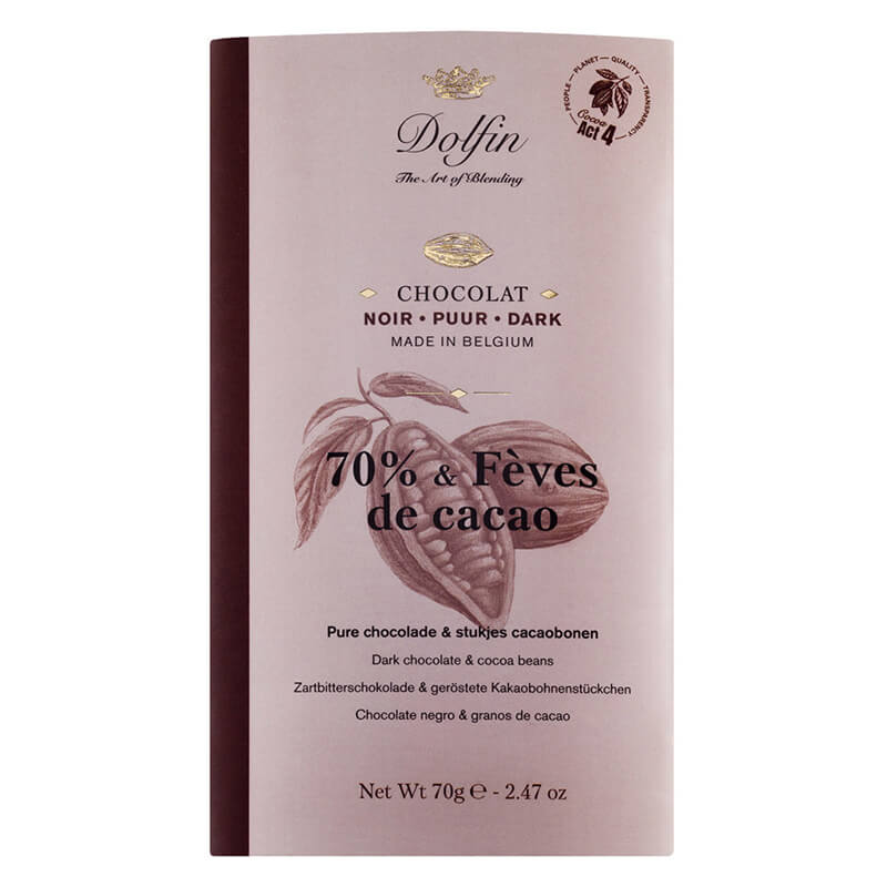 Dolfin Zartbitterschokolade mit 70% Kakaobohnen, 70 g