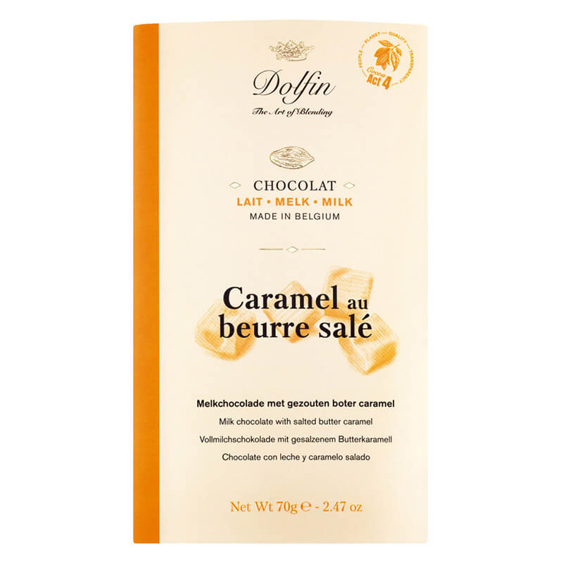 Dolfin Vollmilchschokolade mit Karamell & gesalzener Butter, 70 g