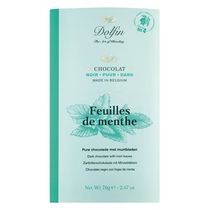 Dolfin Zartbitterschokolade mit Minze, 70 g weitere Ansicht Dolfin Zartbitterschokolade mit Minze, 70 g
